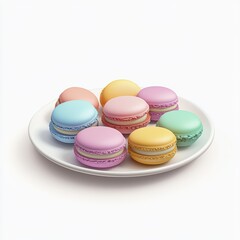 Obraz premium Small plate of macarons in pastel colors on a white background