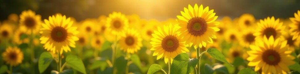 Obraz premium Shining sunflowers in a field of heart-shaped wild flowers, garden scenes, yellow hues