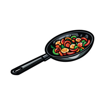 Editable vector illustration of a frying pan containing Vegeta, the Dragon Ball Z character, ready for culinary use.  High-resolution, clean lines.