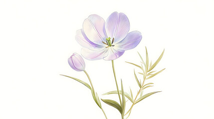 Obraz premium A flower with a stem and leaves is shown in a white background