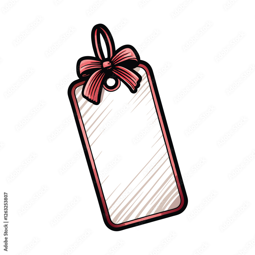 Poster create a high-resolution editable stroke vector graphic of a gift tag with a realistically rendered 