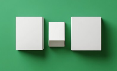 Three blank white boxes on green background.