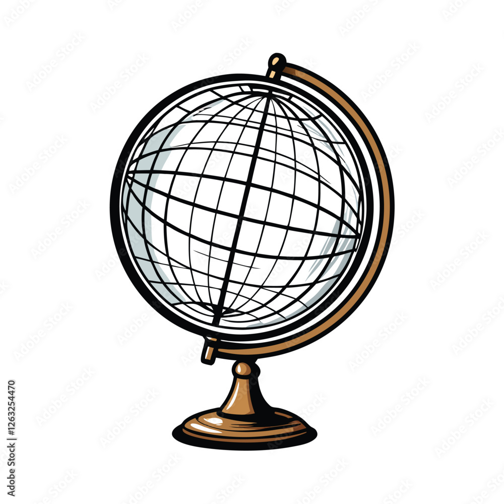 Poster create an editable stroke vector graphic of a detailed earth globe, showcasing accurate latitude and