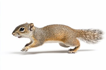 Obraz premium A small, brown squirrel running on a white background.