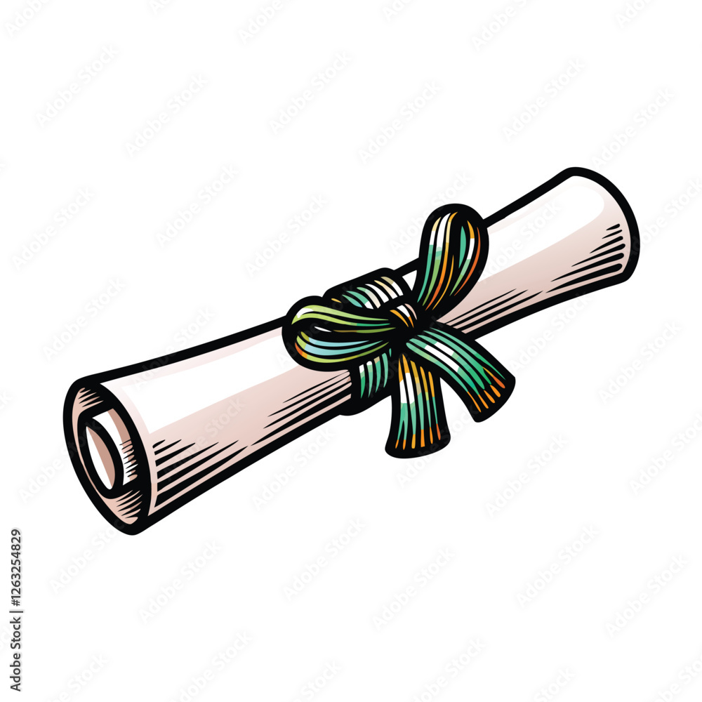 Poster create a clean, editable vector illustration of a graduation diploma with a bold, easily modifiable 