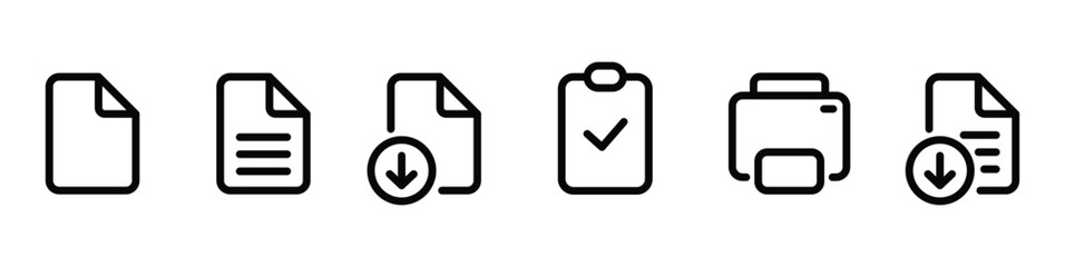 collection of icon set print. with line style. icon set print, document, download office style symbol sign app and website. Vector illustration.