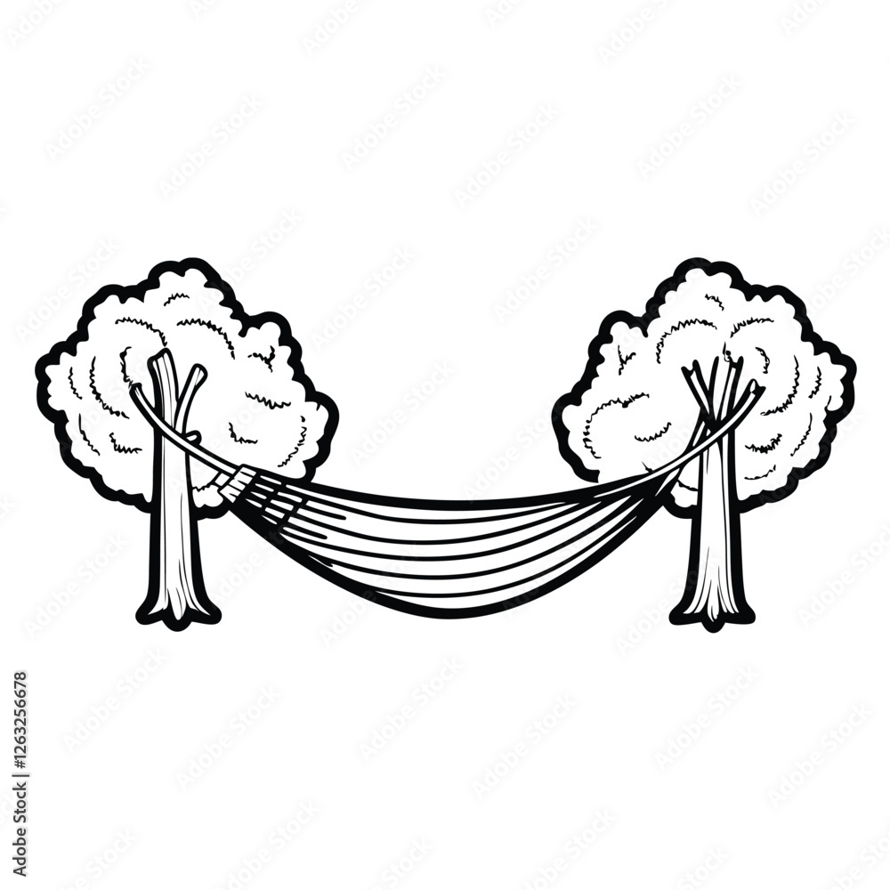 Aufkleber create an editable stroke vector graphic of a hammock strung between two trees, showcasing detailed 