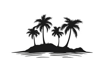 Silhouette of a tropical island with palm trees