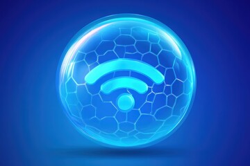 Wi-Fi network icon inside a transparent protective bubble with a blue background