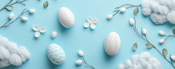 Gentle Easter Skyscape with Eggs and Blossoms