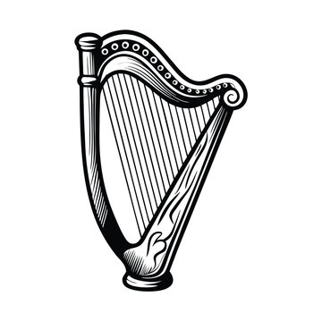 black and white harp drawing clip art preview