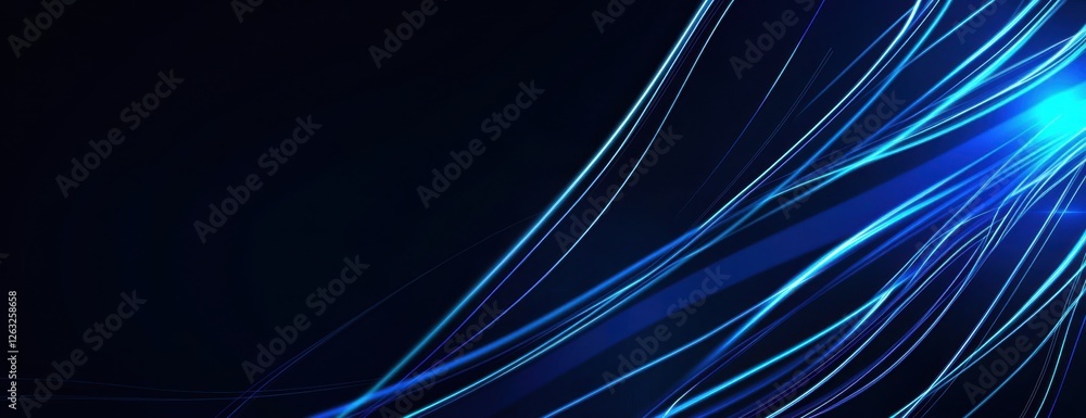 Poster a dynamic abstract image featuring flowing blue light streaks against a dark background, creating a 
