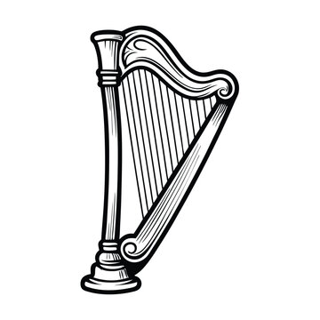black and white harp drawing clip art preview