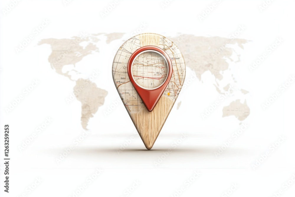 Poster a stylized location pin with a map design, set against a light world map background, symbolizing nav
