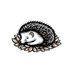 Create a detailed, editable vector illustration of a hedgehog curled into a tight ball, showcasing intricate quill detail and a smooth, curved silhouette.  Include a clean, easily modifiable stroke.