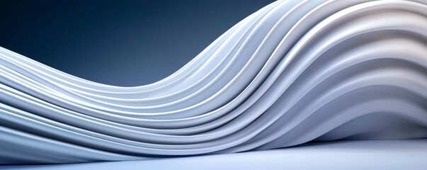 Obraz premium A flowing wave of smooth, white material creates an elegant, minimalist aesthetic against a soft gradient background.