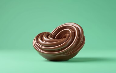Velvety matcha chocolate swirl with an airy, suspended motion, pastel mint green background