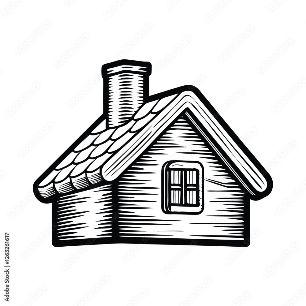 Poster editable vector illustration of a house with a chimney, perfect for design projects. clean lines, ea