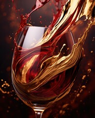 Elegant Golden Wine Splash &ndash; Close-Up of Red and Gold Fluid Art for Premium Branding