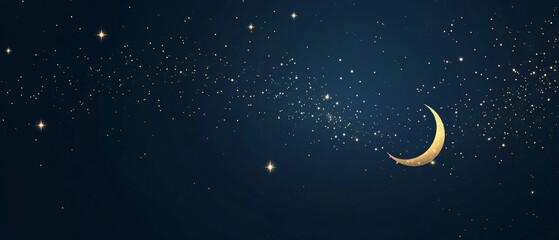 Naklejka premium Serene and Stylish Eid Greeting Card With a Midnight Sky, Tiny Crescent Moon, and Gentle Star Accents