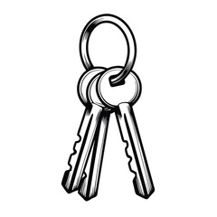 Create an editable stroke vector graphic of a keychain featuring multiple attached items, suitable for various designs.  Focus on clean lines and easy scalability.