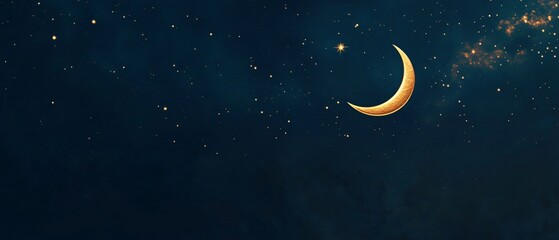 Naklejka premium Elegant Night Sky Eid Greeting Card With a Tiny Crescent Moon and a Few Twinkling Stars for a Peaceful Festive Look