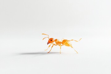 Close-up of an orange ant on a white background.