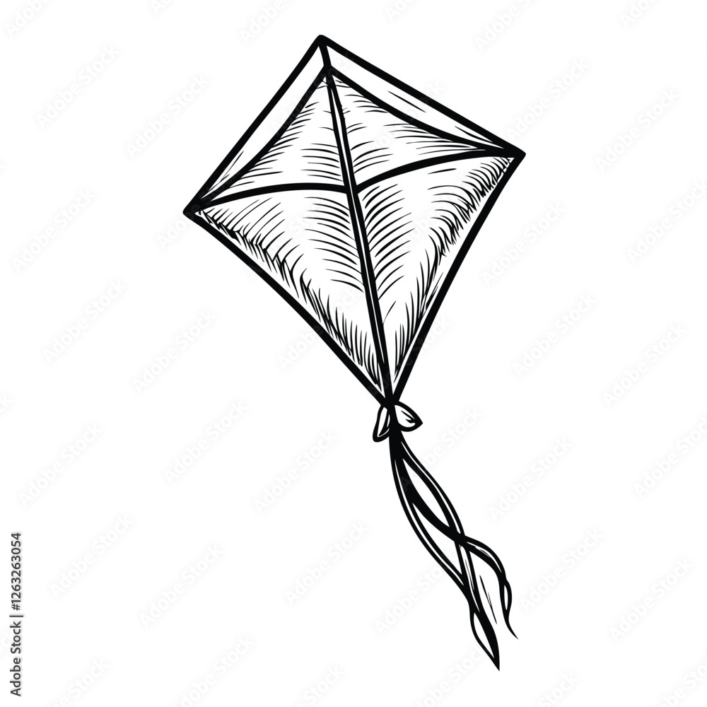 Poster create an editable stroke vector graphic of a vibrant kite soaring against a clear blue sky. include