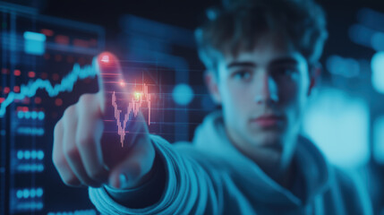 Analyzing Financial Trends with Data Visualization Modern Office Digital Interaction High-Tech Environment User Perspective