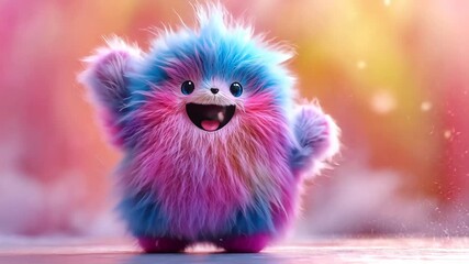 Vibrant and joyful fluffy creature in a colorful dreamlike setting.