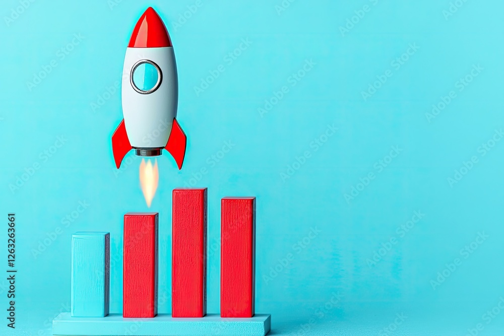 Poster a colorful rocket launches above a bar graph, symbolizing growth and progress in a visually engaging