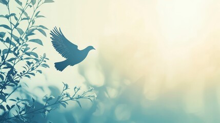 Fototapeta premium Dove Taking Flight Among Branches Symbolizing Hope and Peace