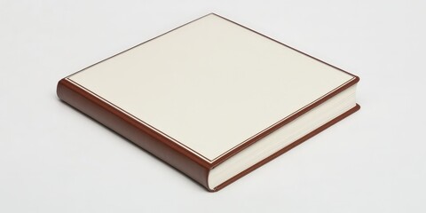Fototapeta premium Close-up of a hardcover book's captivating front cover, featuring an elegant brown and white design with a delicate diagonal border connecting corners