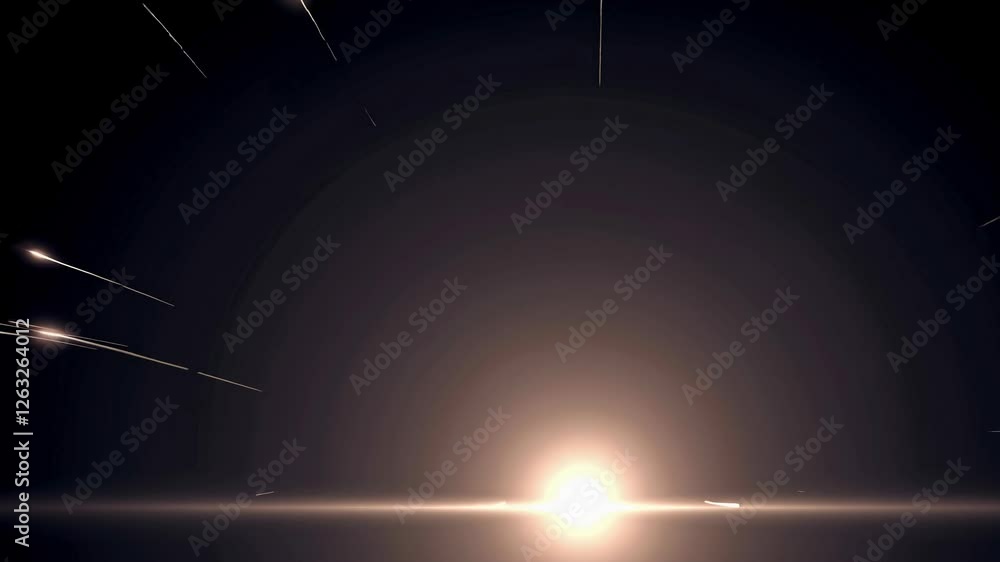 Poster dynamic video of a firework-like explosion of light particles, captured from a low angle, creating a