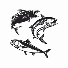 Fish and wild marine animals are isolated on white background. Inhabitants of the sea world, cute, funny underwater creatures dolphin, shark, ocean crabs, sea turtle, shrimp. Flat cartoon illustration