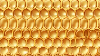 Close-up View of Golden Honeycomb Structure with Hexagonal Cells