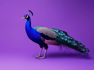Fototapeta premium Majestic peacock on purple background.