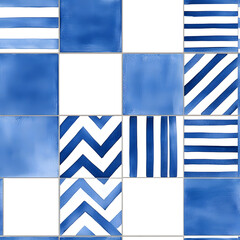 Fototapeta premium Blue and white tile geometric shapes pattern