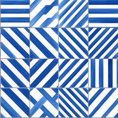 Obraz premium Blue and white tile geometric shapes pattern