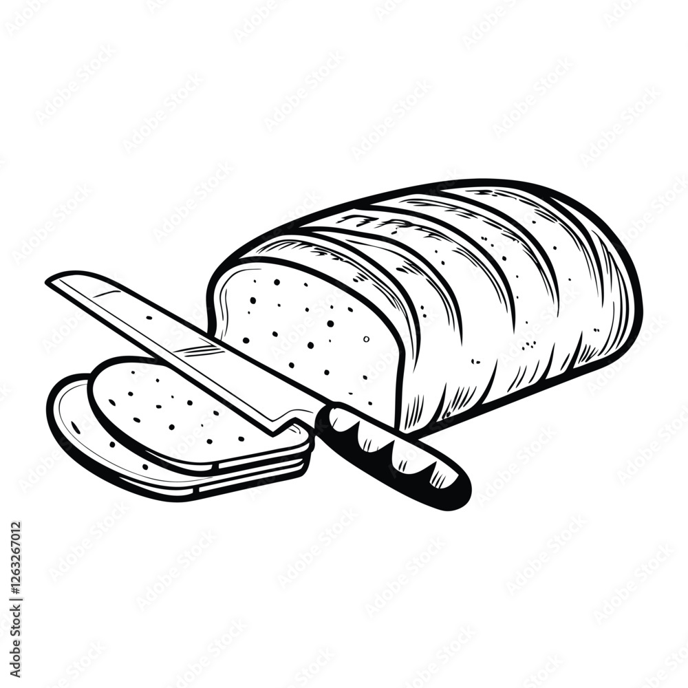 Poster create a vector illustration of a crusty loaf of bread with a prominent 