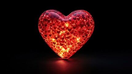 Glowing red heart made interconnected digital lines and geometric shapes pulses with energy against dark background. Concept love, technology, and fusion emotion with futuristic digital innovation.