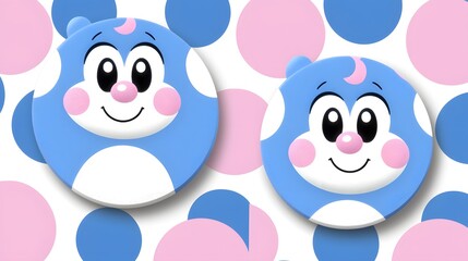 Cute Cartoon Characters with Colorful Polka Dots Background Design