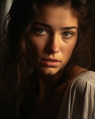 Naklejka premium Sad Young Woman – Emotional Storytelling for Mental Health