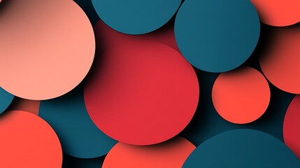 Abstract Red Teal and Peach Circles Overlapping Design