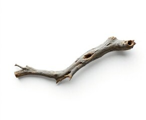 Fototapeta premium Weathered driftwood branch with natural curve on white background , wood, minimalist, weathered