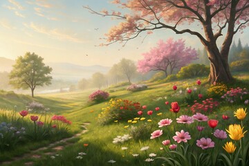 morning in the park over a peaceful serene lake district lake surrounded Landscape royalty