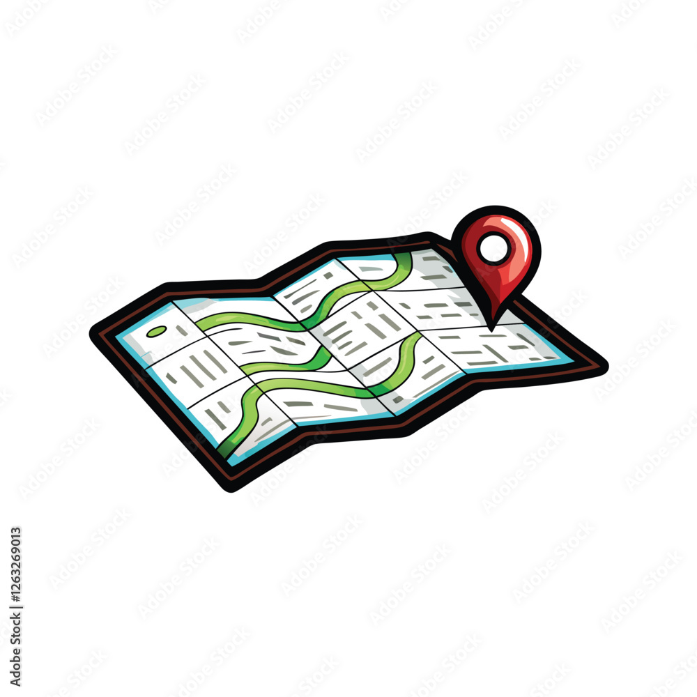 Poster editable vector map illustration with a clearly marked location, ideal for customisation. stroke-bas