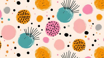 Colorful Abstract Pattern with Dots and Lines on Neutral Background