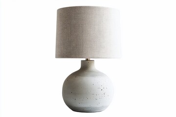 Modern gray ceramic table lamp with a beige linen shade.
