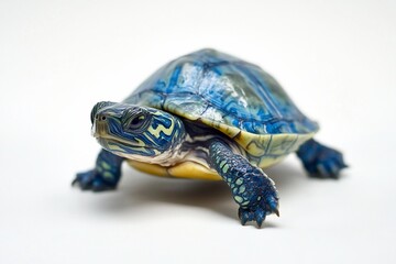 Obraz premium Small blue turtle on white background.